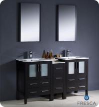 Fresca Torino 60" W Double Vanity in Espresso with Side Cabinet and Undermount Sinks