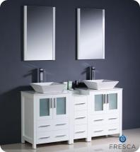 Fresca Torino 60" W Double Vanity in White with Side Cabinet and Vessel Sinks