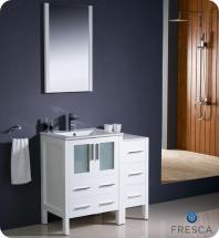 Fresca Torino 36" W Vanity in White Finish with Side Cabinet and Undermount Sink