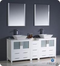 Fresca Torino 72" W Double Vanity in White Finish with Side Cabinet and Vessel Sinks