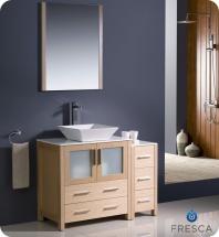 Fresca Torino 42" W Double Vanity in Light Oak Finish with Side Cabinet and Vessel Sink