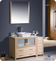 Fresca Torino 48" W Vanity in Light Oak Finish with Side Cabinet and Vessel Sink