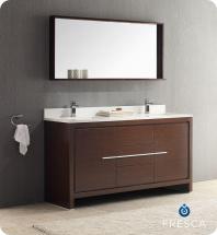 Fresca Allier 60" W Double Sink Vanity in Wenge Brown Finish with Mirror