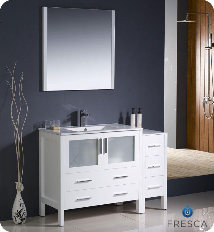 Fresca Torino 48" W Vanity in White Finish with Side Cabinet and Undermount Sink