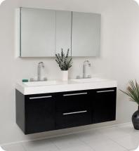 Fresca Opulento 54 1/4" W Double Sink Vanity in Black Finish with Medicine Cabinet