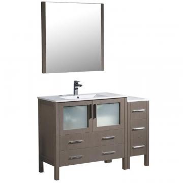 Fresca Torino 48" W Vanity in Grey Oak with Side Cabinet and Integrated Sink