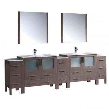 Fresca Torino 108" W Double Vanity in Grey Oak with 3 Side Cabinets and Integrated Sinks