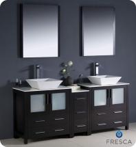 Fresca Torino 72" W Double Vanity in Espresso Finish with Side Cabinet and Vessel Sinks