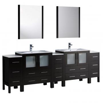 Fresca Torino 96" W Double Vanity in Espresso with 3 Side Cabinets and Integrated Sinks