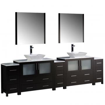Fresca Torino 108" W Double Vanity in Espresso with 3 Side Cabinets and Vessel Sinks