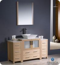 Fresca Torino 54" W Vanity in Light Oak Finish with 2 Side Cabinets and Vessel Sink