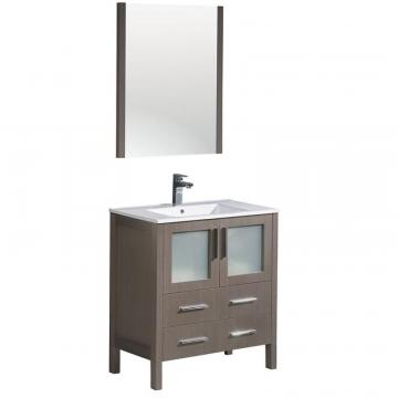 Fresca Torino 30" W Vanity in Grey Oak with Integrated Sink and Mirror