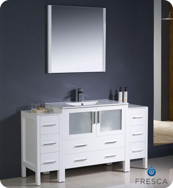 Fresca Torino 60" W Vanity in White Finish with 2 Side Cabinets and Undermount Sink