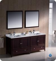 Fresca Oxford 72" W Double Sink Vanity in Mahogany Finish with Mirror