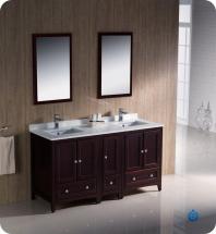 Fresca Oxford 60" W Double Sink Vanity in Mahogany Finish with Mirror