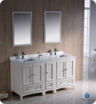 Fresca Oxford 60" W Double Sink Vanity in Antique White Finish with Mirror