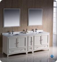 Fresca Oxford 84" W Double Sink Vanity in Antique White Finish with Mirror