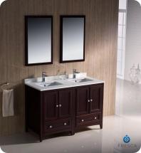 Fresca Oxford 48" W Double Sink Vanity in Mahogany Finish with Mirror
