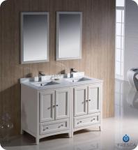 Fresca Oxford 48" W Double Sink Vanity in Antique White Finish with Mirror