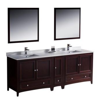 Fresca Oxford 84" W Double Sink Vanity in Mahogany Finish with Mirror