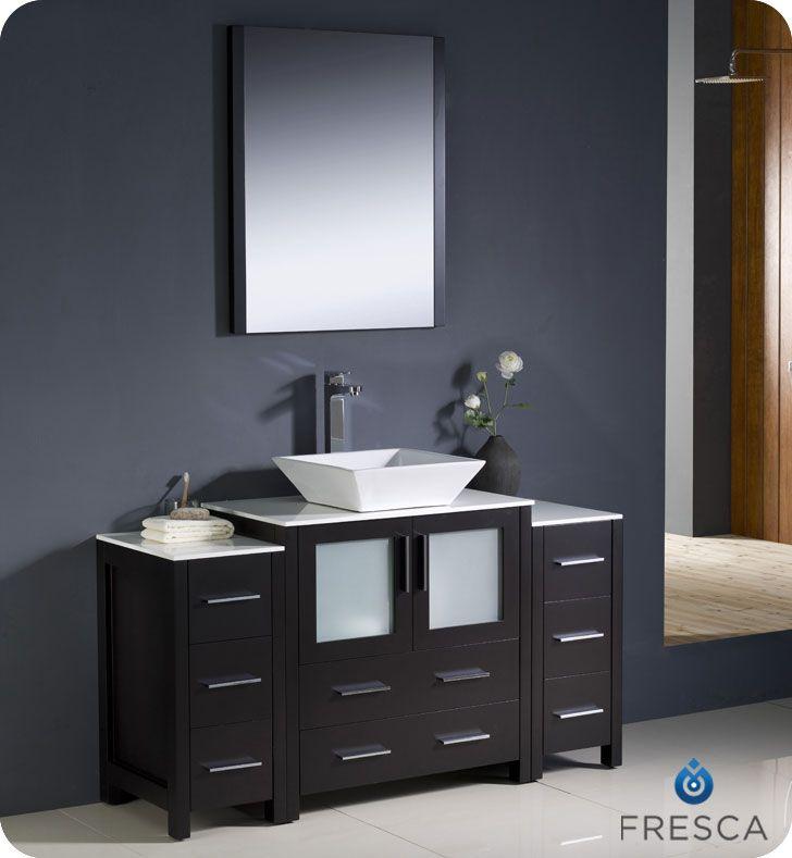Fresca Torino 54" W Vanity in Espresso Finish with 2 Side Cabinets and Vessel Sink