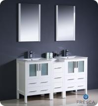 Fresca Torino 60" W Double Vanity in White with Side Cabinet and Undermount Sinks