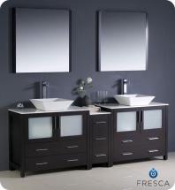 Fresca Torino 84" W Double Vanity in Espresso Finish with Side Cabinet and Vessel Sinks