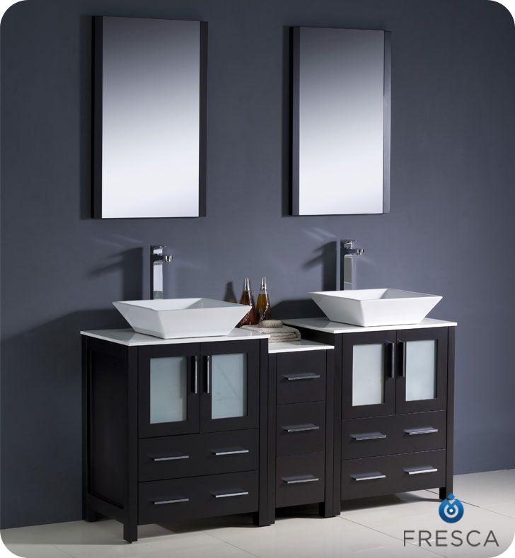 Fresca Torino 60" W Double Vanity in Espresso with Side Cabinet and Vessel Sinks