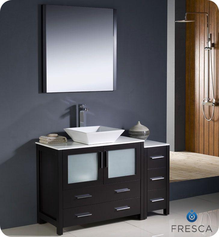 Fresca Torino 48" W Vanity in Espresso Finish with Side Cabinet and Vessel Sink