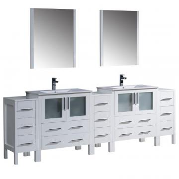 Fresca Torino 96" W Double Vanity in White with Integrated Basins and Mirror