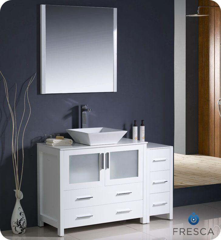 Fresca Torino 48" W Vanity in White Finish with Side Cabinet and Vessel Sink