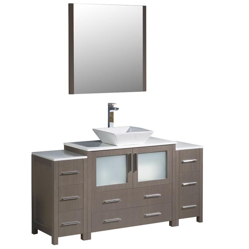 Fresca Torino 60" W Vanity in Grey Oak with 2 Side Cabinets and Vessel Sink