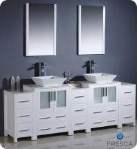 Fresca Torino 84" W Double Vanity in White with 3 Side Cabinets and Vessel Sinks