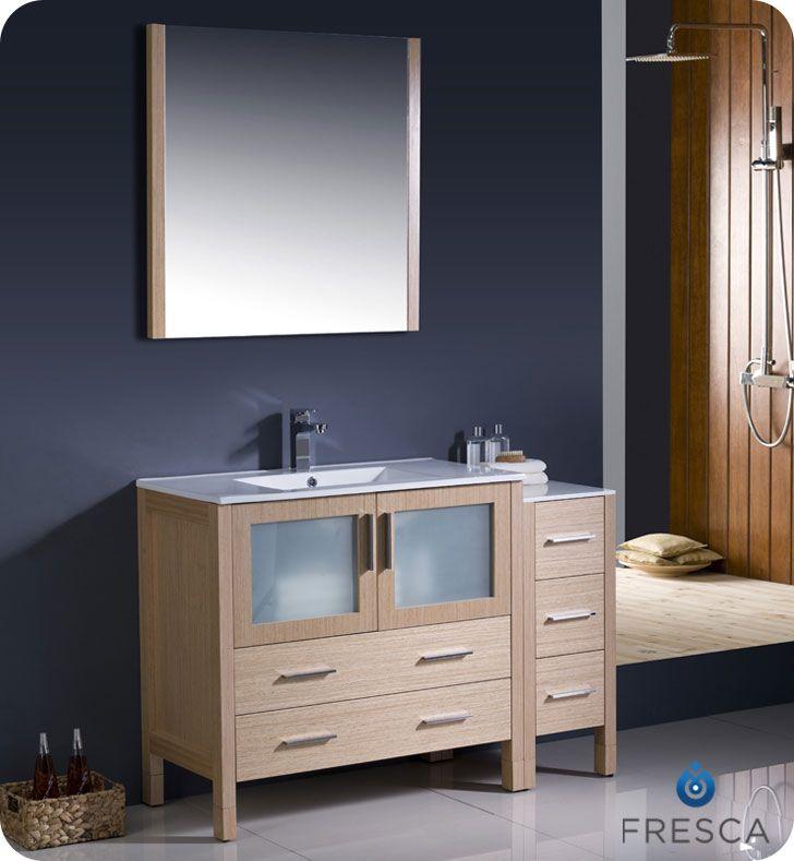 Fresca Torino 48" W Vanity in Light Oak Finish with Side Cabinet and Undermount Sink