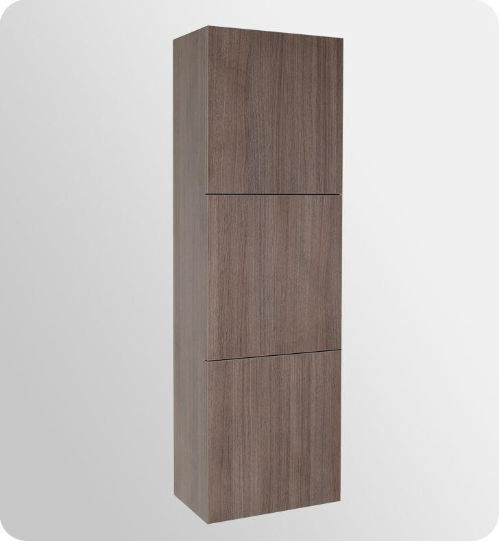 Fresca Gray Oak Bathroom Linen Side Cabinet With 3 Large Storage Areas