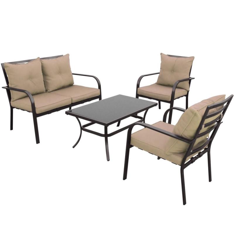 Corliving 4-Piece Speckled Brown and Taupe Patio Conversation Set
