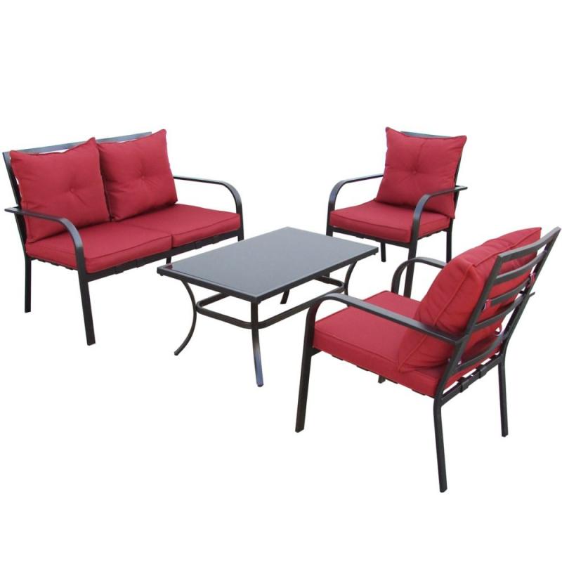 Corliving 4pc Charcoal Black and Red Patio Conversation Set