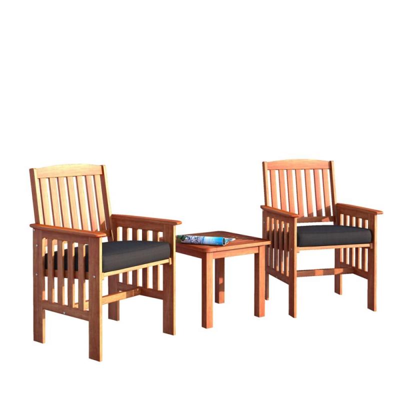 Corliving Miramar 3-Piece Hardwood Outdoor Chair and Side Table Set in Cinnamon Brown