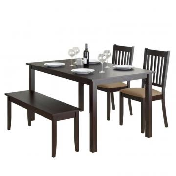 Corliving Atwood 4pc Dining Set, With Cappuccino Stained Bench And Set Of Chairs