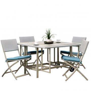 Corliving PZT-213-S 5pc Taupe and Teal Stowable Folding Patio Dining Set