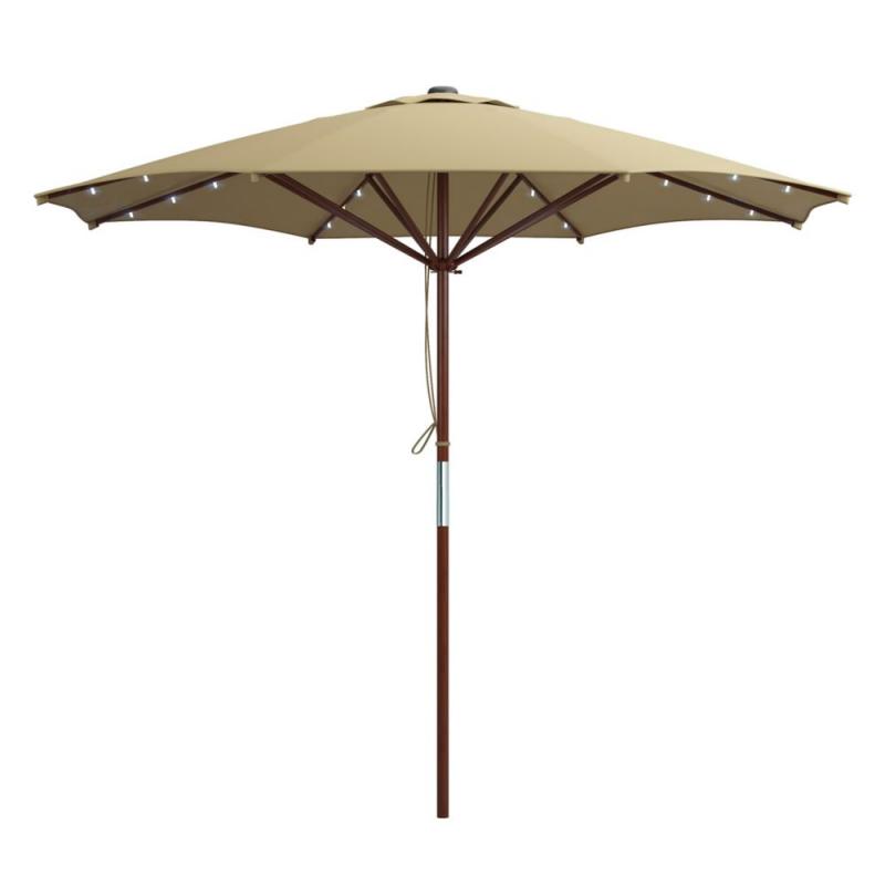 Corliving Taupe Patio Umbrella with Solar Power LED Lights