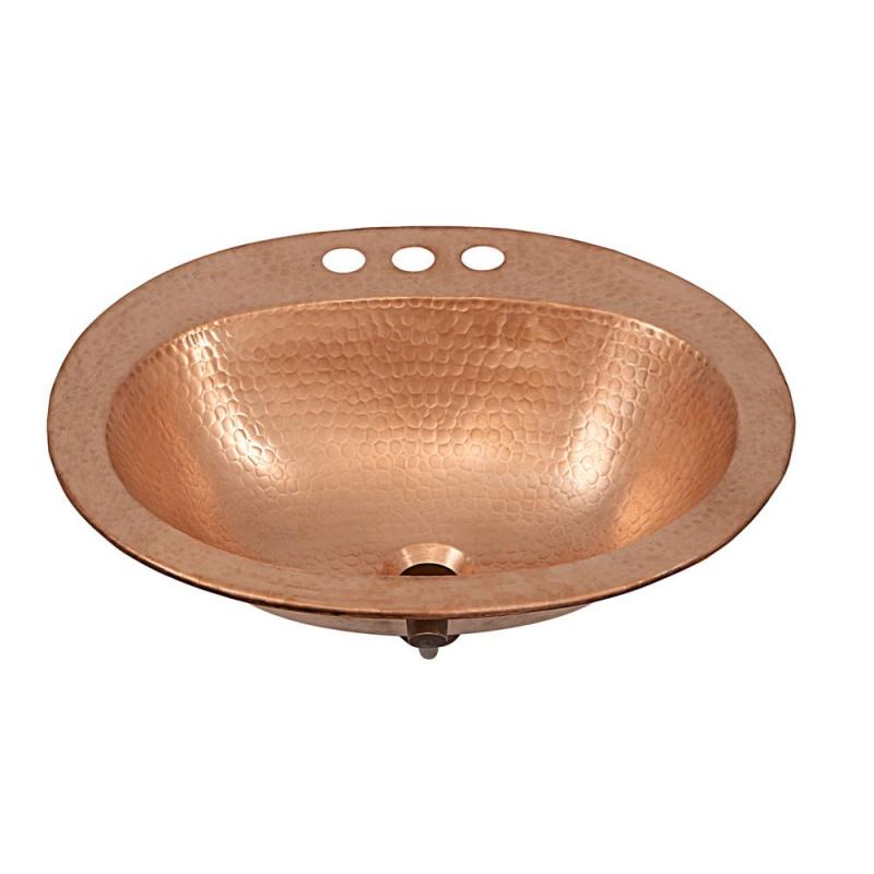 Sinkology Kelvin 20" Drop-In Bathroom Sink with 4" Faucet Holes in Unfinished Naked Copper
