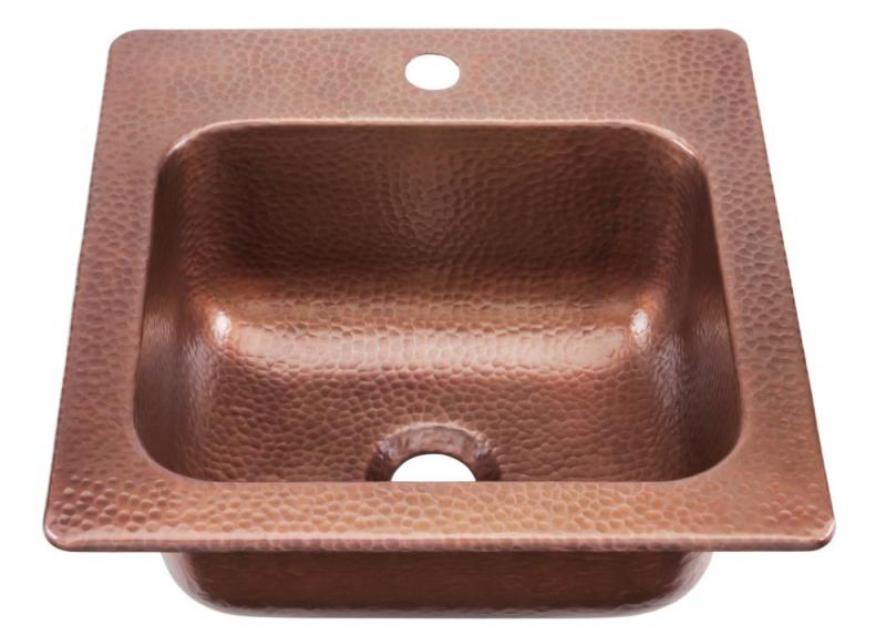Sinkology Seurat Drop In Handmade Pure Solid Copper 15" 1-Hole Bar Prep Copper Sink