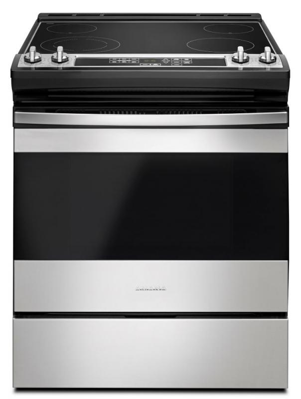 Amana Black-on-Stainless, 4.8 Cu. Feet., 30" Electric Range w/Front Console