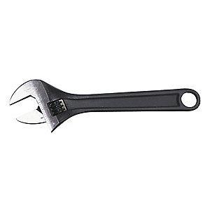 Westward 10" Adjustable Wrench, Plain Handle, 1-1/8" Jaw Capacity, Steel