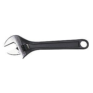 Westward 8" Adjustable Wrench, Plain Handle, 1" Jaw Capacity, Steel