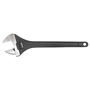 Westward 15" Adjustable Wrench, Plain Tapered Handle, 1-15/16" Jaw Capacity, Chrome Vanadium Steel
