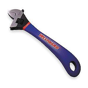 Westward 12" Adjustable Wrench, Ergonomic Handle, 1-1/2" Jaw Capacity, Chrome Vanadium Steel