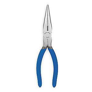 Westward Long Nose Plier, 8-1/5" Overall Length, 2-1/2" Max. Jaw Opening, Serrated Gripping Surface