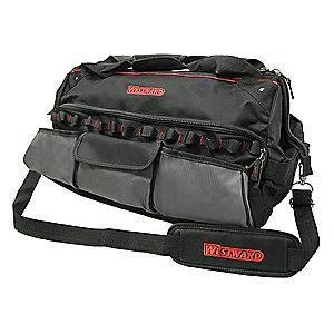 Westward 11-Pocket Polyester General Purpose Wide-Mouth Tool Bag, 14"H x 22"W x 12-1/2"D, Black